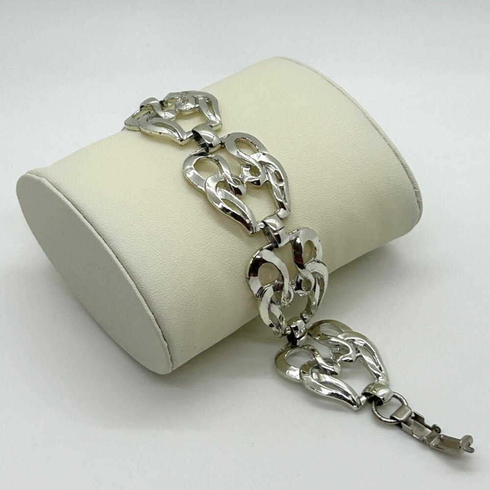 Vintage Modernist Silver-Tone Bracelet Bold Link Statement Retro Chunky 1970s 7" - Picture 2 of 10